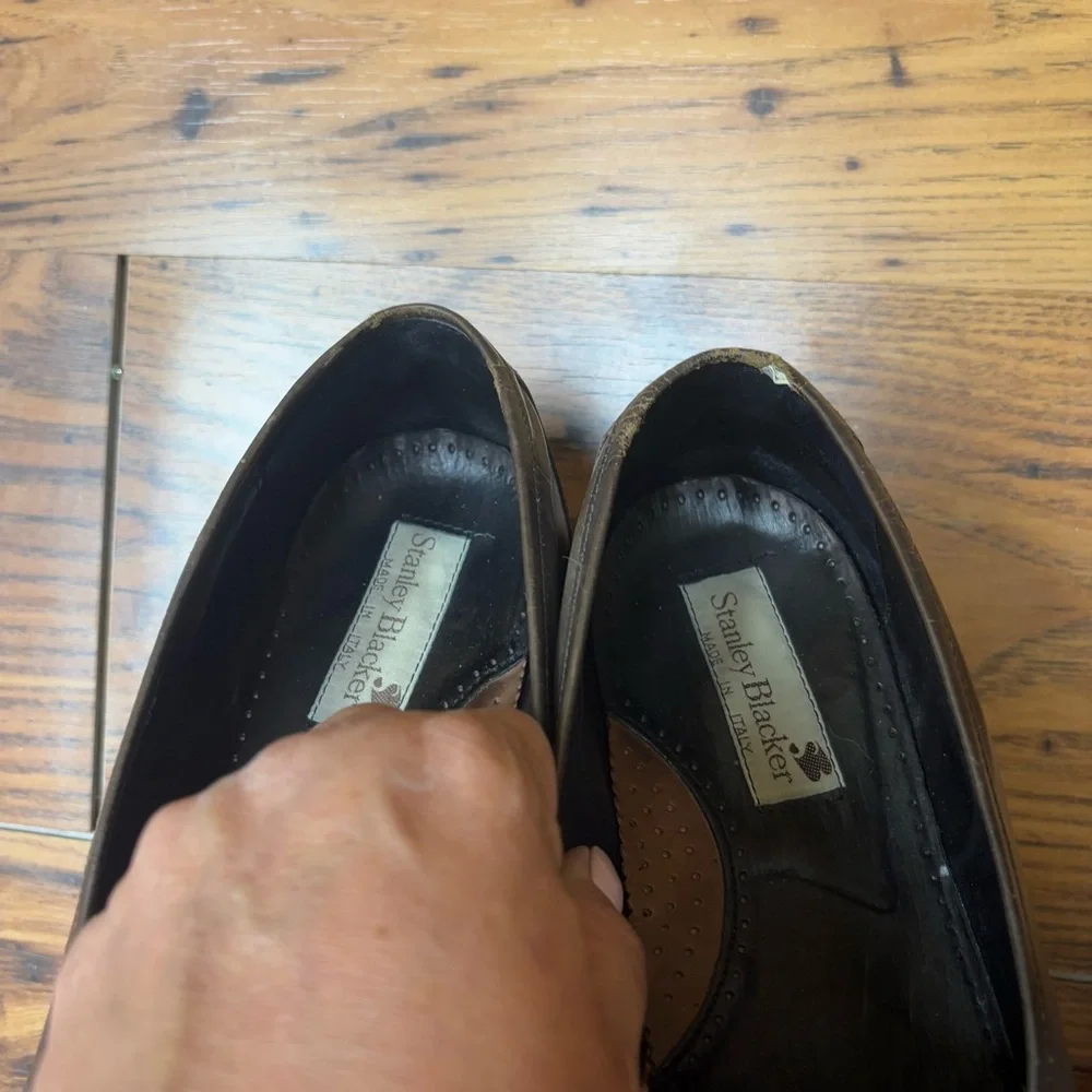 Stanley Blacker Brown Leather‎ Italian Loafers Moccasin-Style Slip-Ons 9.5